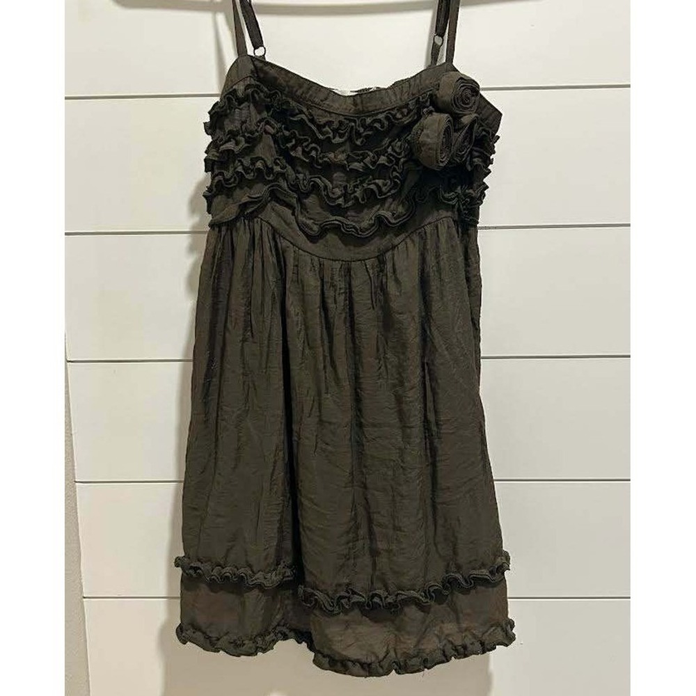 Blue Bird Ruffle Rosette Babydoll Top Brown Olive S Y2K Fairy Grunge Coquette